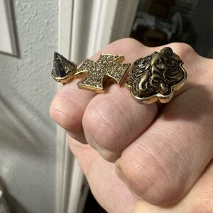 Chloe + Isabel Gold and Black Statement Ring Trio